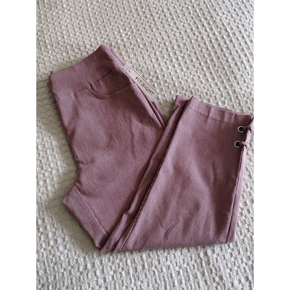Fit Sight Pink White Micro Check Capri Pants Womens Medium NWT Lace Up Hem